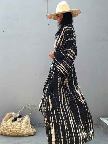Dame maxikjole kimono-stil for ferie og strand, elegant overtrekksdesign