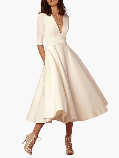 Abito da cocktail elegante da donna con scollo a V per occasioni speciali e feste in giardino