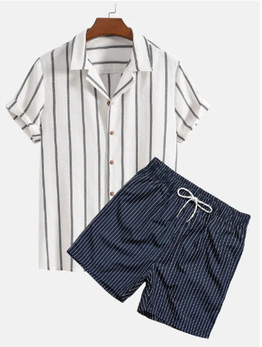 Herre sommer sett – Moderne kortermet skjorte med trykk og shorts, fritidsantrekk, avslappet