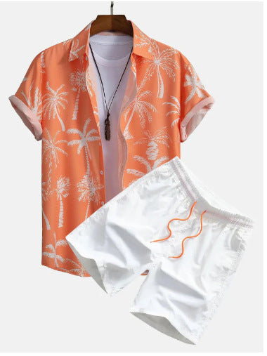 Herre sommer sett – Moderne kortermet skjorte med trykk og shorts, fritidsantrekk, avslappet