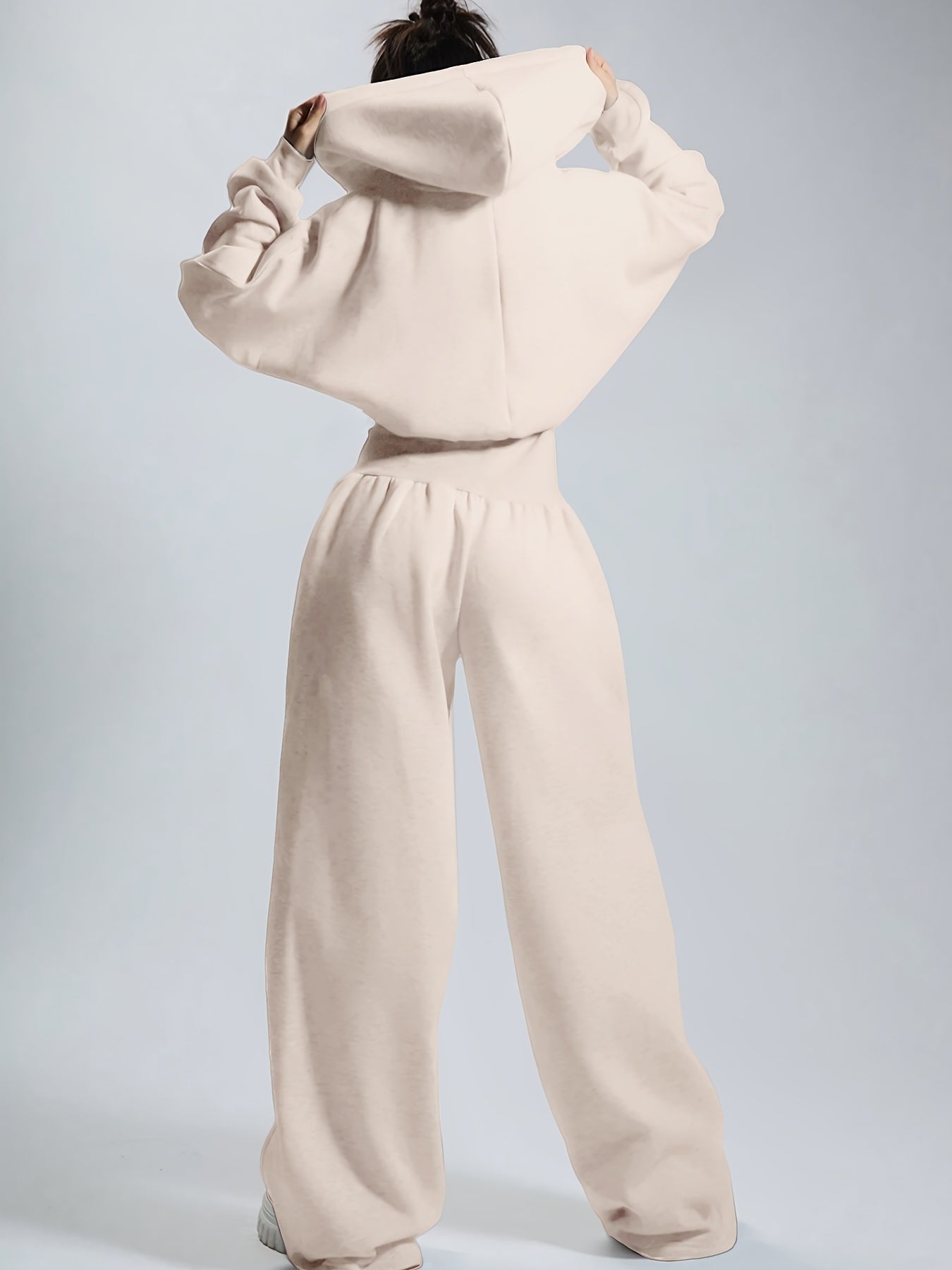 Damesjumpsuit met capuchon, wijde pijpen, rits, beige