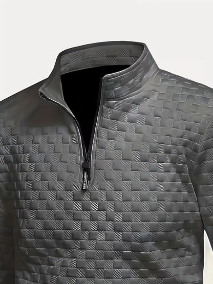 Herren Halbzipper Pullover Stehkragen Sweatshirt Gesteppter Struktur-Stoff