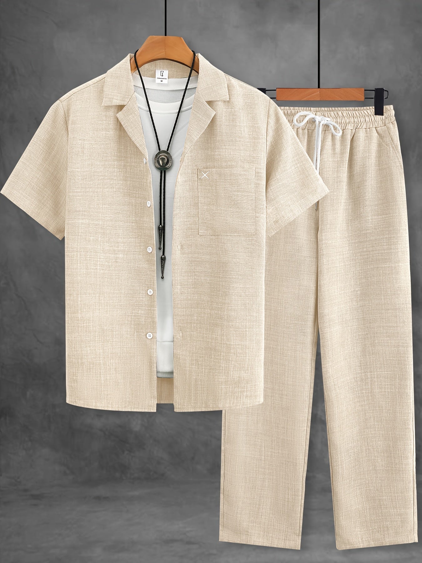 Set estivo uomo con camicia a maniche corte e pantaloni – Completo casual per tempo libero, quotidiano e vacanze