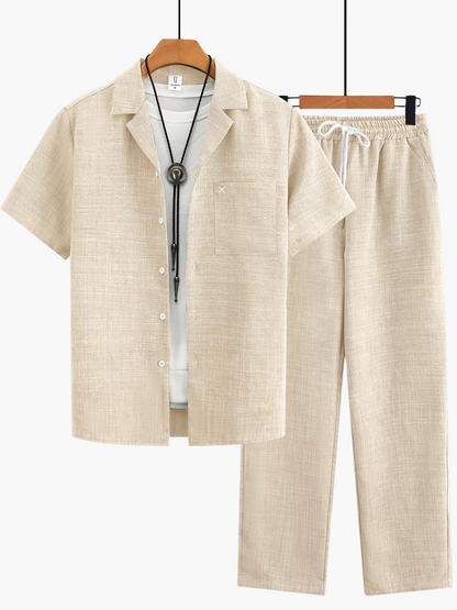 Set estivo uomo con camicia a maniche corte e pantaloni – Completo casual per tempo libero, quotidiano e vacanze