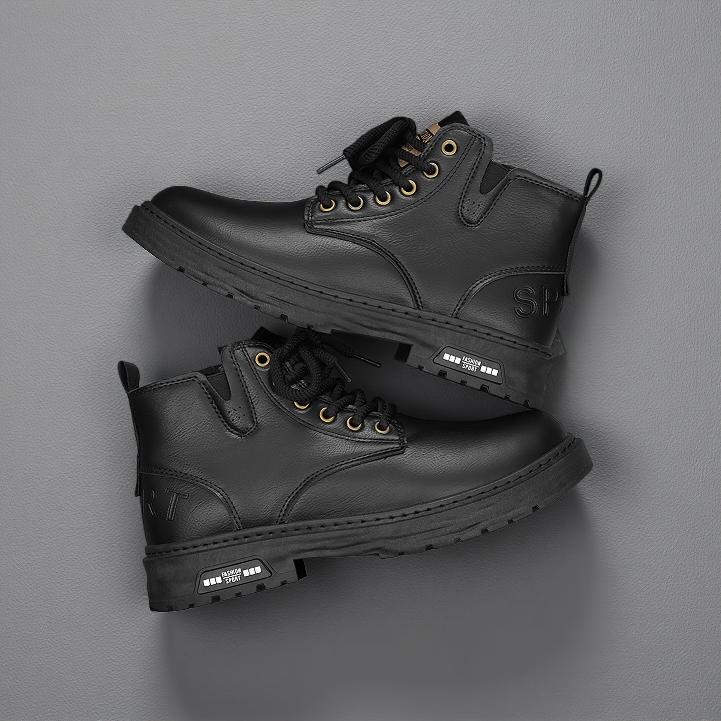 Herren Worker Boots mit Schnürung und Reißverschluss, Robuste Sohle