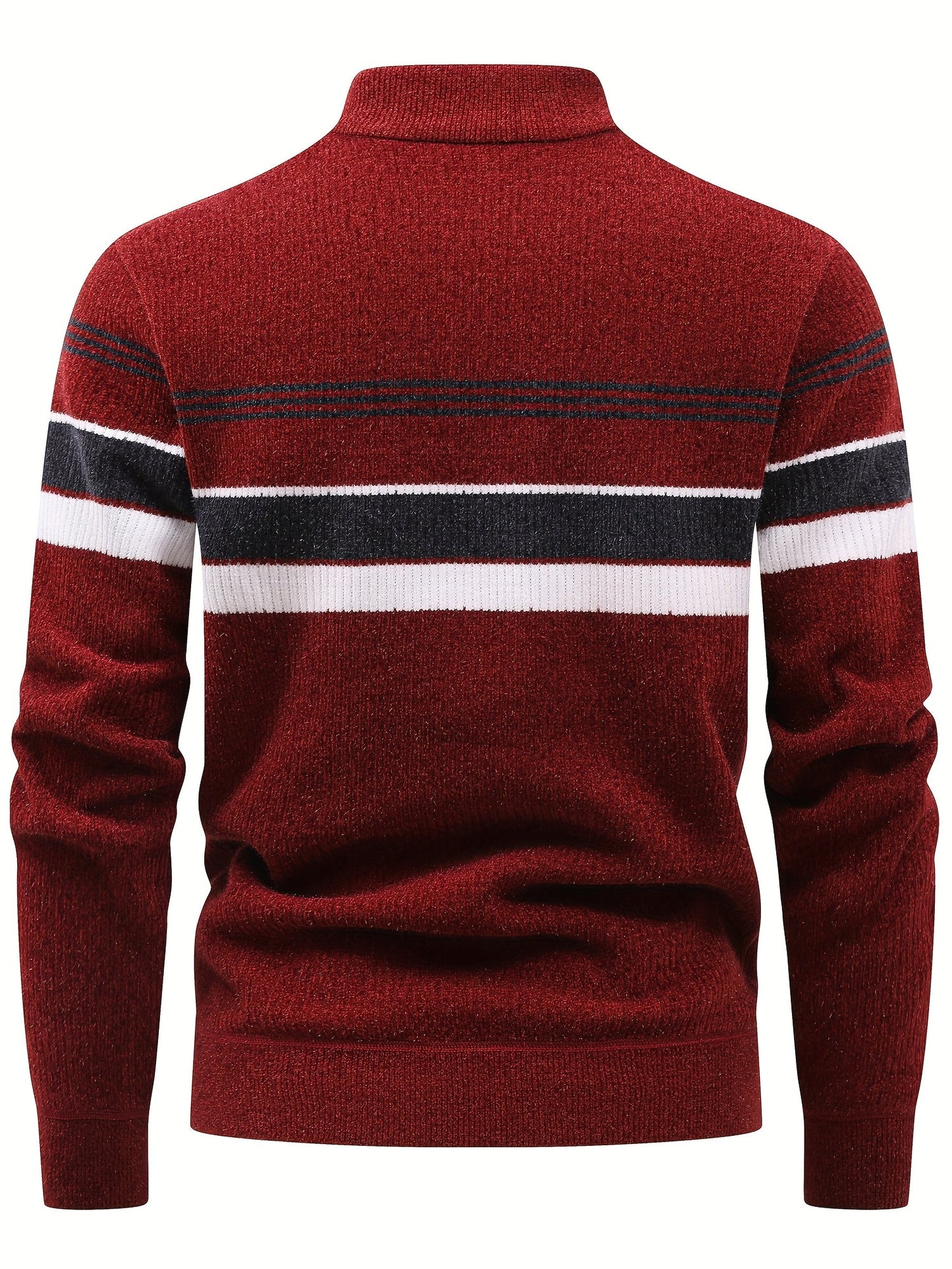 Herren Halb-Reißverschluss Strickpullover mit Streifenmuster, gerippt