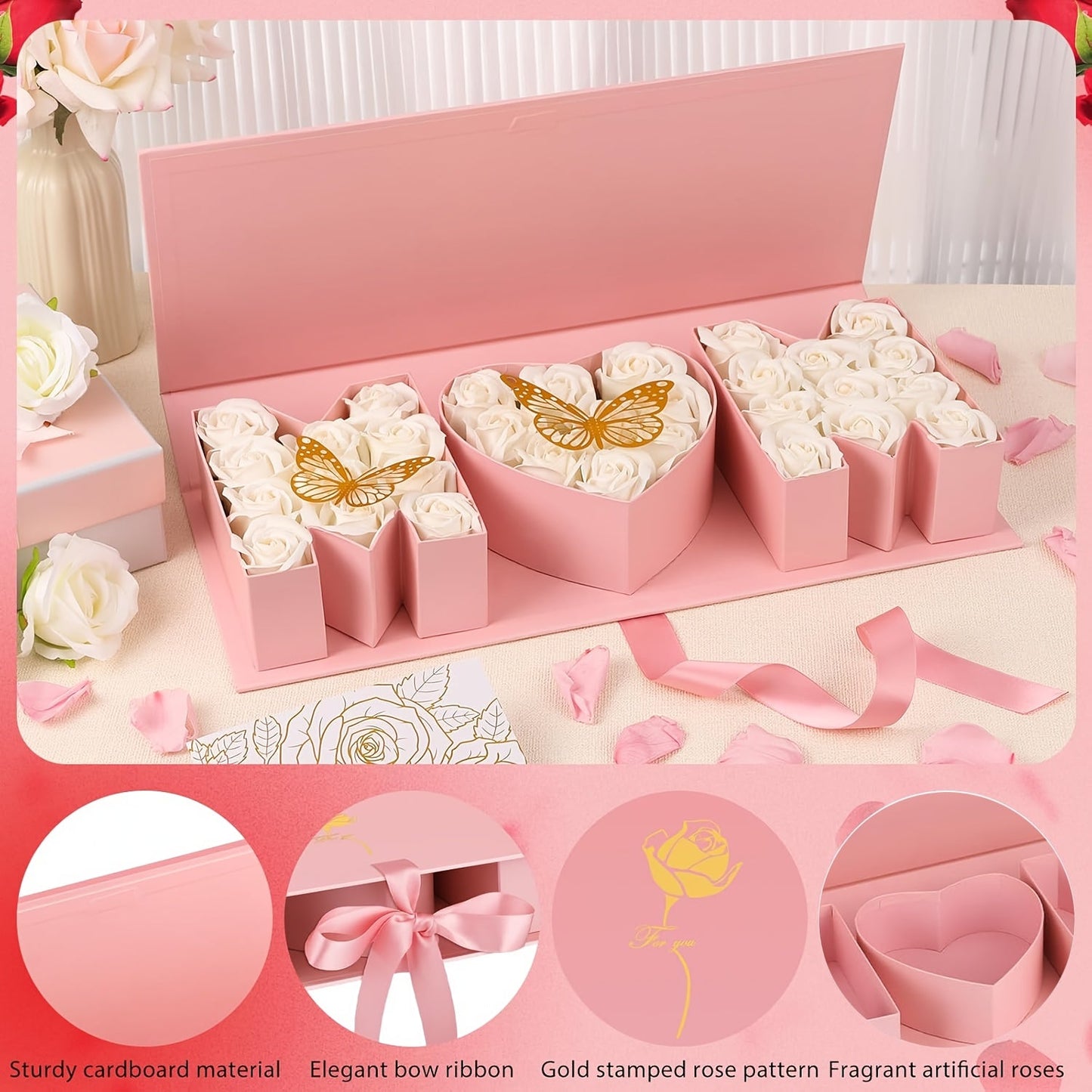 Geschenkbox für Frauen – Präsentationsbox in Buchstaben- und Herzform, stilvolles Geschenk für Muttertag oder besondere Anlässe