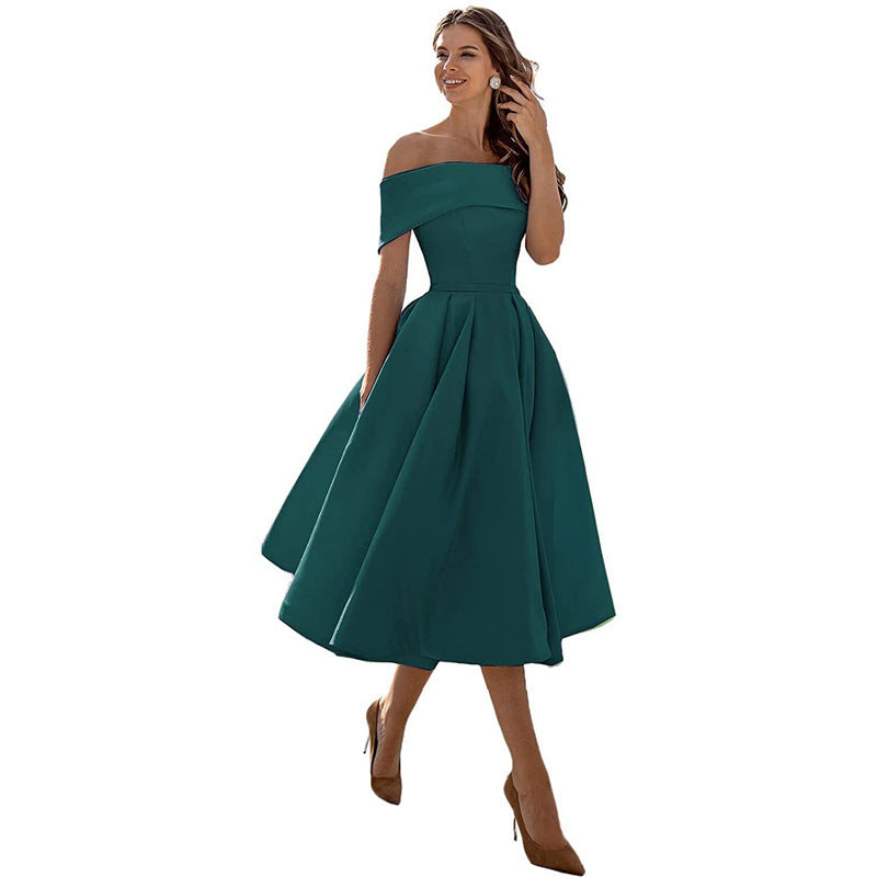 Michelle – Casual strapless satijnen feestjurk