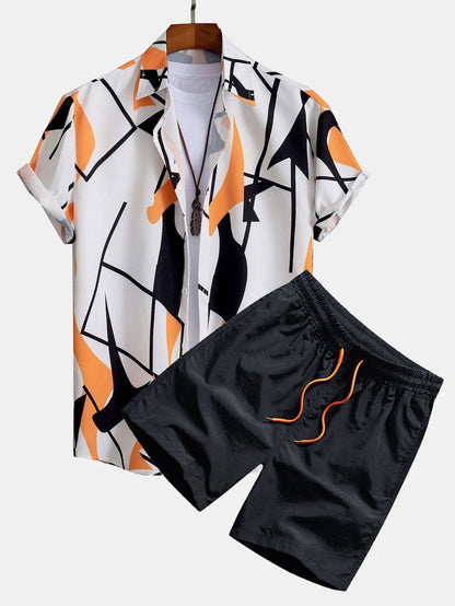 Herre sommer sett – Moderne kortermet skjorte med trykk og shorts, fritidsantrekk, avslappet