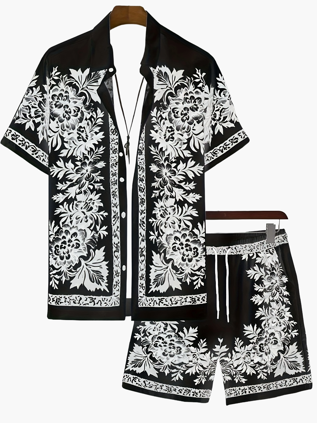 Ensemble d'été décontracté homme avec chemise à manches courtes et short, motif floral, vacances & plage