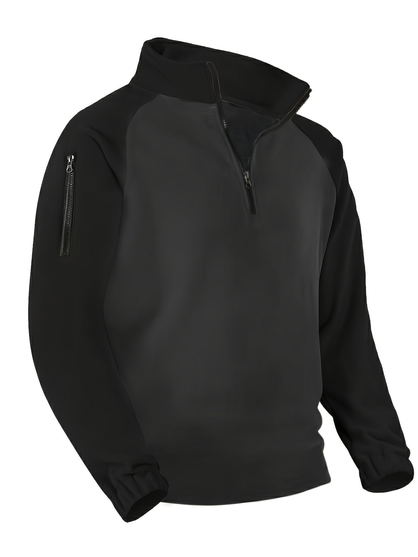 Pullover in pile da uomo, maniche raglan, chiusura a un quarto con zip, grigio scuro e marrone