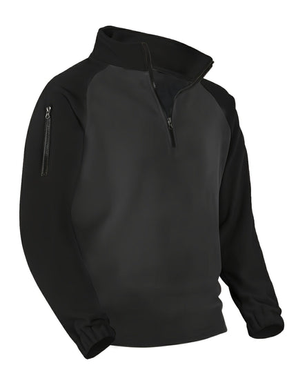 Pullover in pile da uomo, maniche raglan, chiusura a un quarto con zip, grigio scuro e marrone