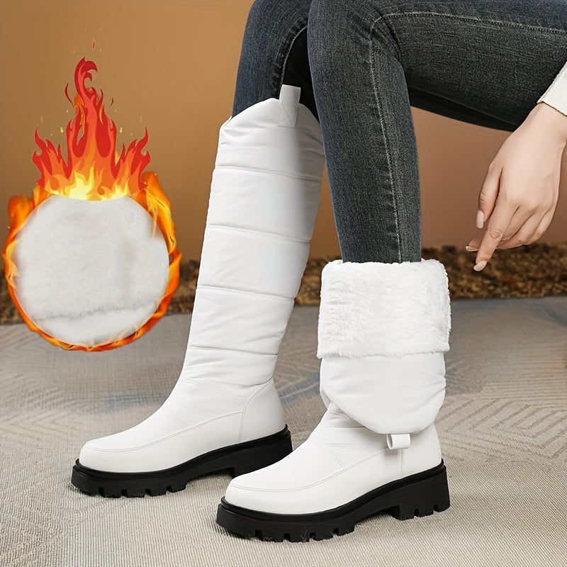 Botas de invierno para mujer, hasta la rodilla, acolchadas, negras y resistentes