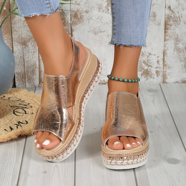 Anne – Sandalias brillantes para mujer con diseño de agujeros y punta de boca de pez