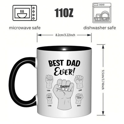 Tasse personnalisée pour hommes – Design Poings Best Dad Ever avec noms des enfants – Cadeau pour pères, fête des pères, anniversaire