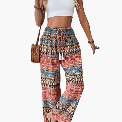 Damen Weite Boho-Hose mit geometrischem Muster für Urlaub und Freizeit