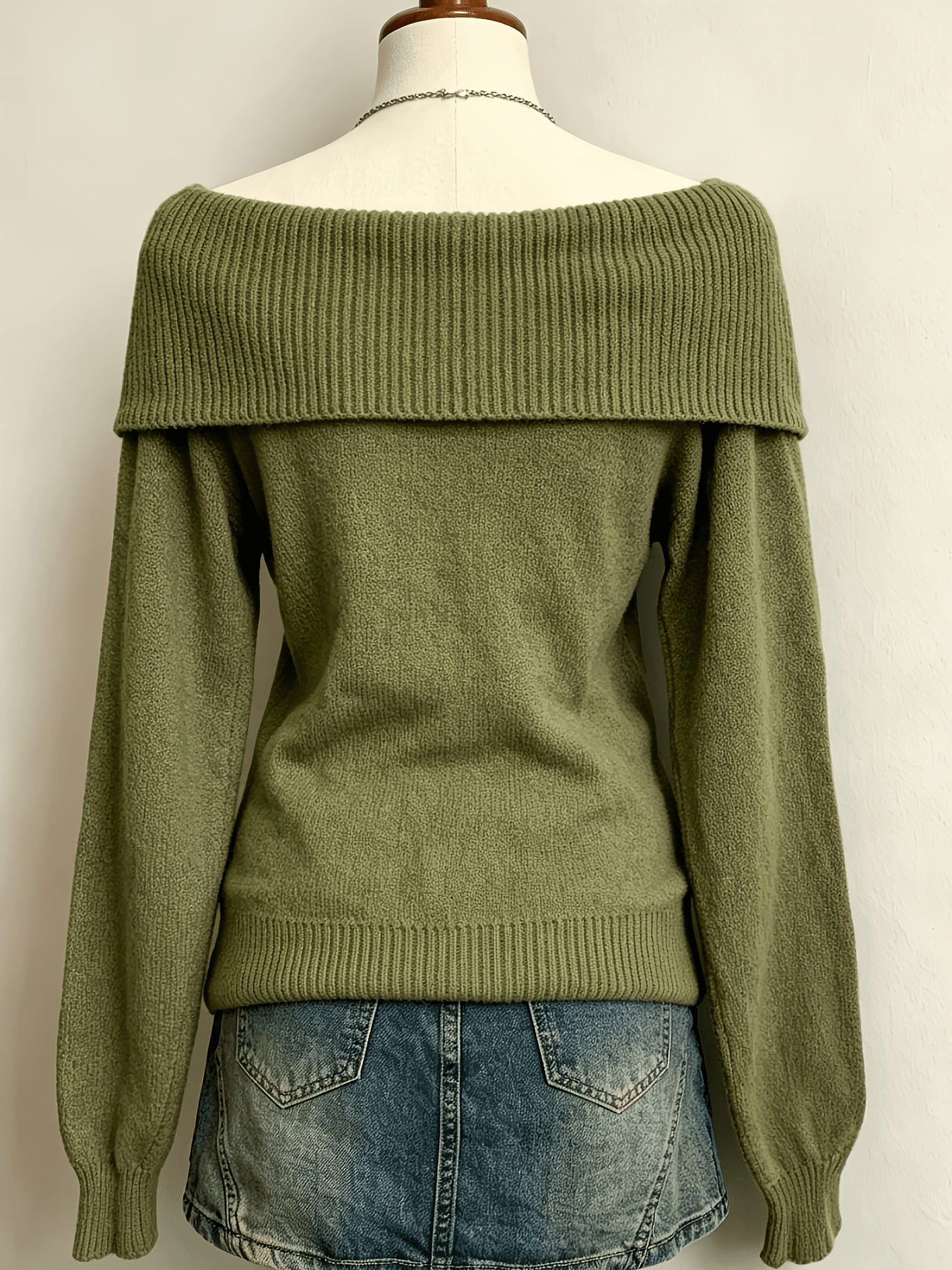 Damen Carmen-Pullover Gestrickt Off-Shoulder Grün