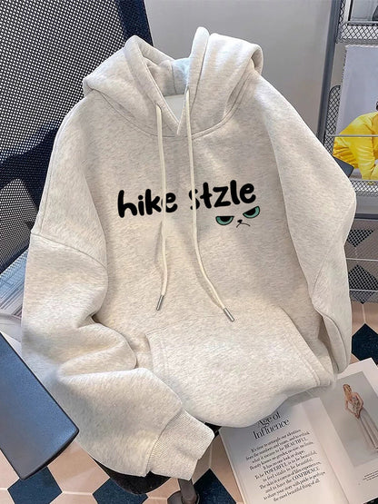 Hoodie Katze Grau mit Kapuze Ohren und Grumpy-Print