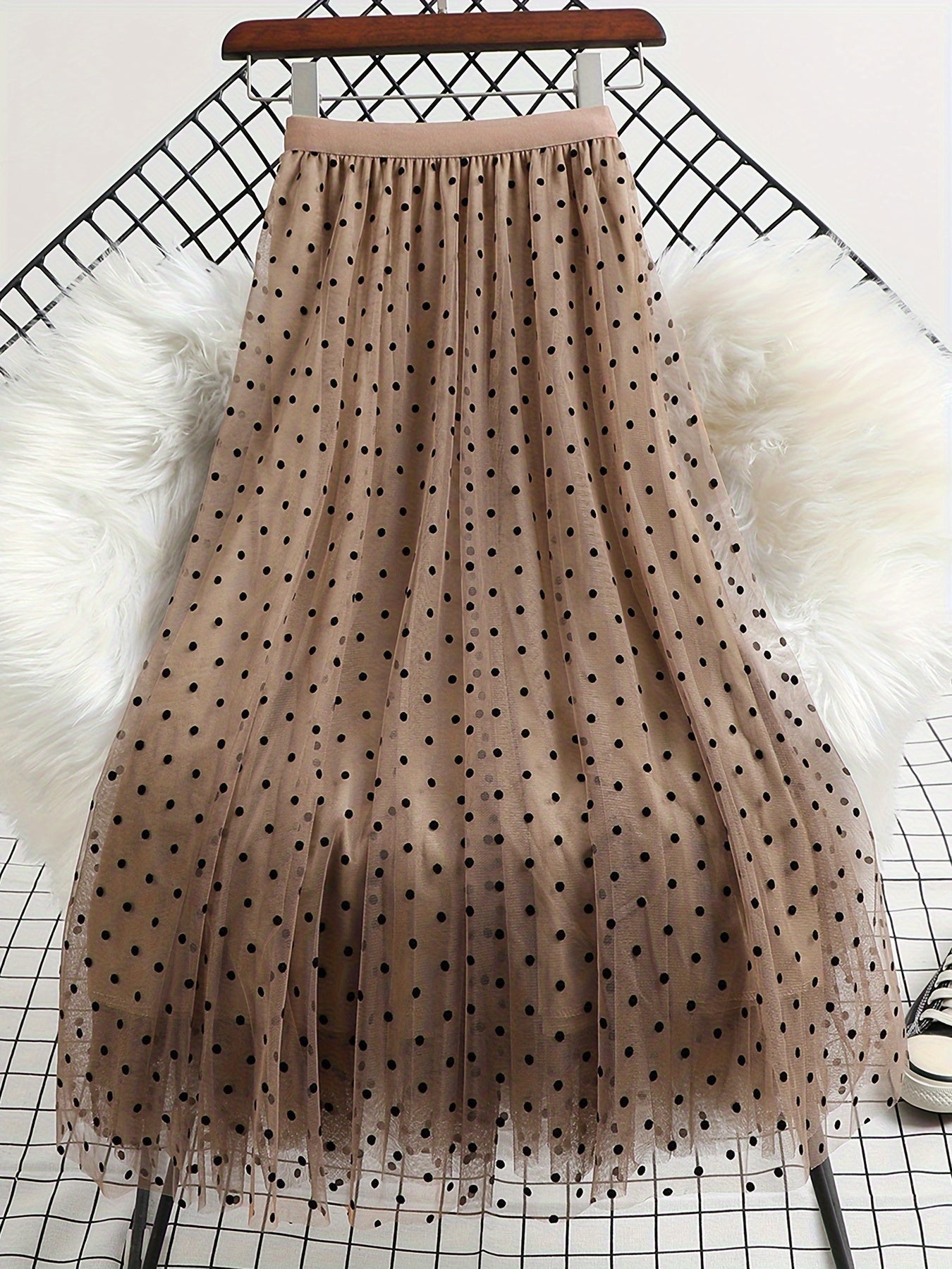 Gonna in tulle da donna con pois Elegante linea A Primavera/Estate Tempo libero
