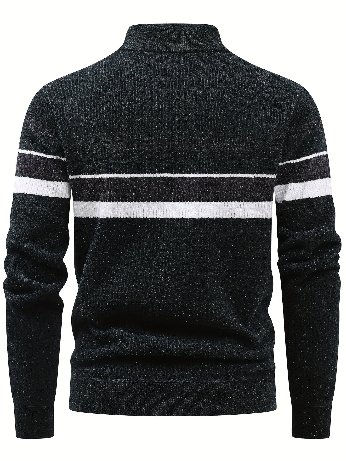 Herren Halb-Reißverschluss Strickpullover mit Streifenmuster, gerippt