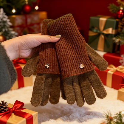 Strickhandschuhe mit abnehmbaren Fäustling-Aufsatz Beige Grau Zweifarbig