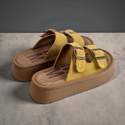 Sandalias de plataforma para mujer con doble correa y hebillas – Zapatos casuales de moda para el verano