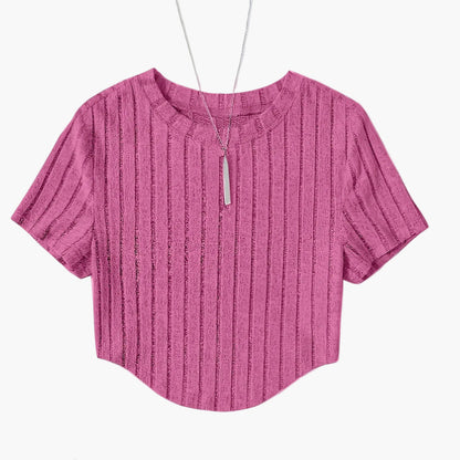 Dame kortermet ribbestrikket crop-top – avslappet sommer fritidsskjorte