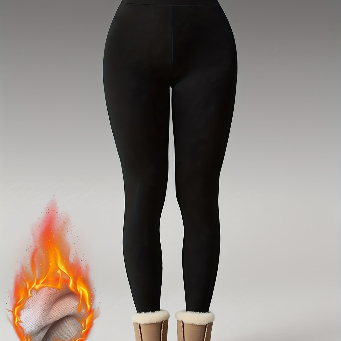 Damen Thermo Leggings Schwarz Hoher Bund Gefüttert