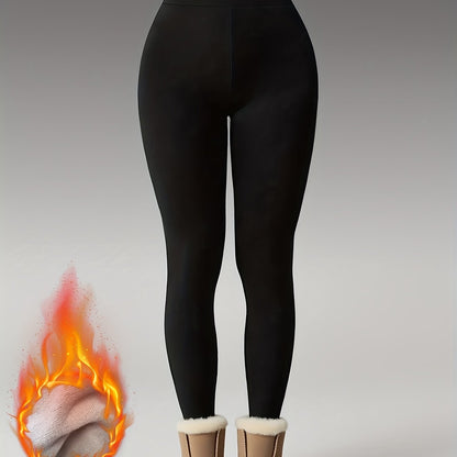 Damen Thermo Leggings Schwarz Hoher Bund Gefüttert