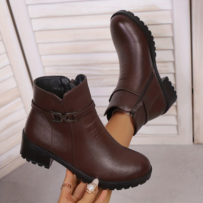 Damen Stiefelette mit Zierschnalle und seitlichem Reißverschluss, Schwarz