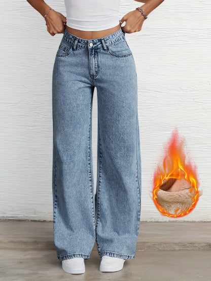 Damen Jeansweite Hose gefüttert Hellblau