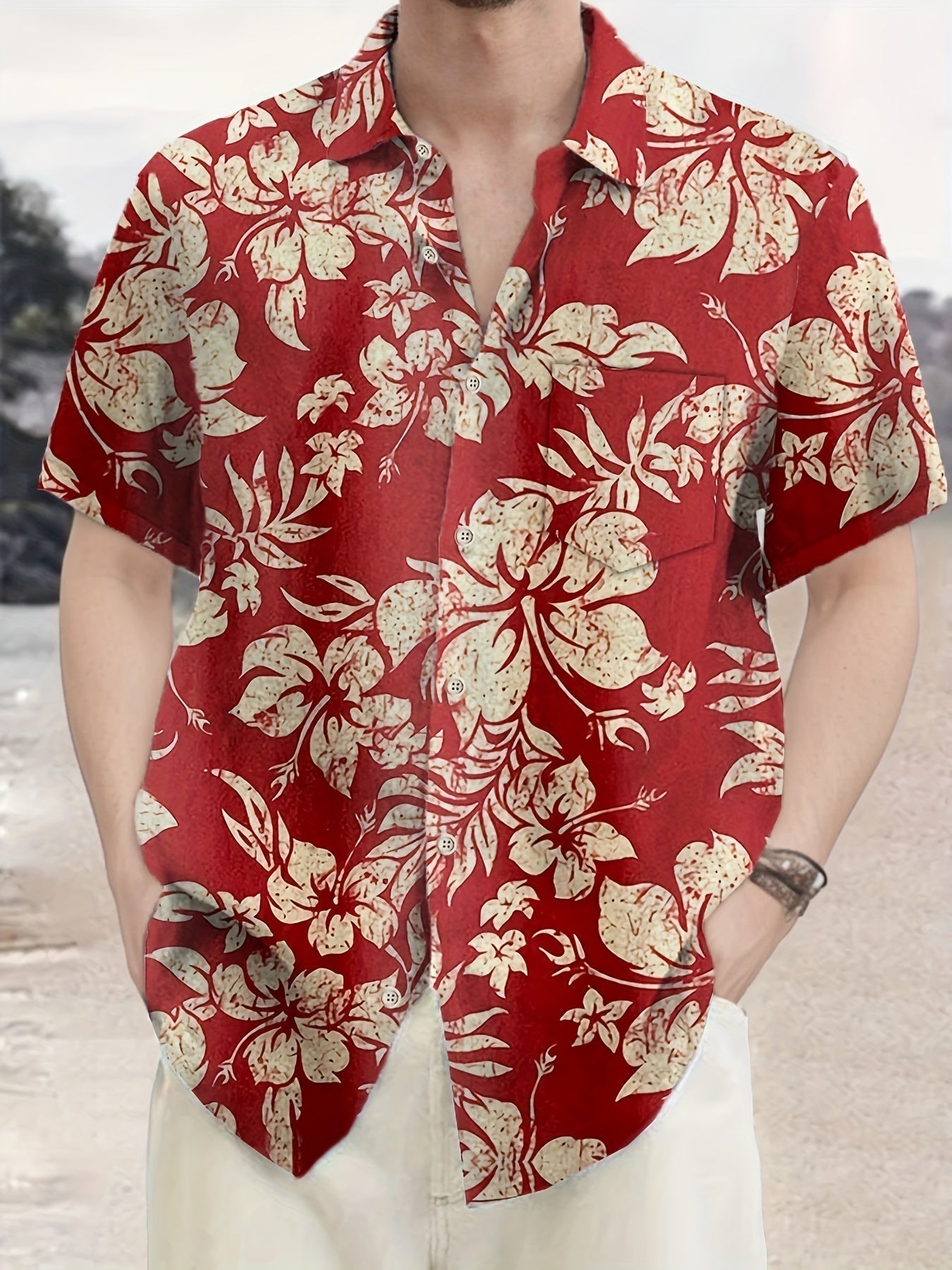 Herren Vintage Hawaiihemd mit floraler Allover-Print – Perfekt für Sommer und Urlaub