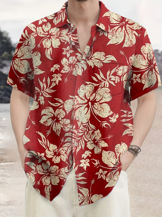 Camisa hawaiana vintage para hombre con estampado floral integral – Perfecta para verano y vacaciones