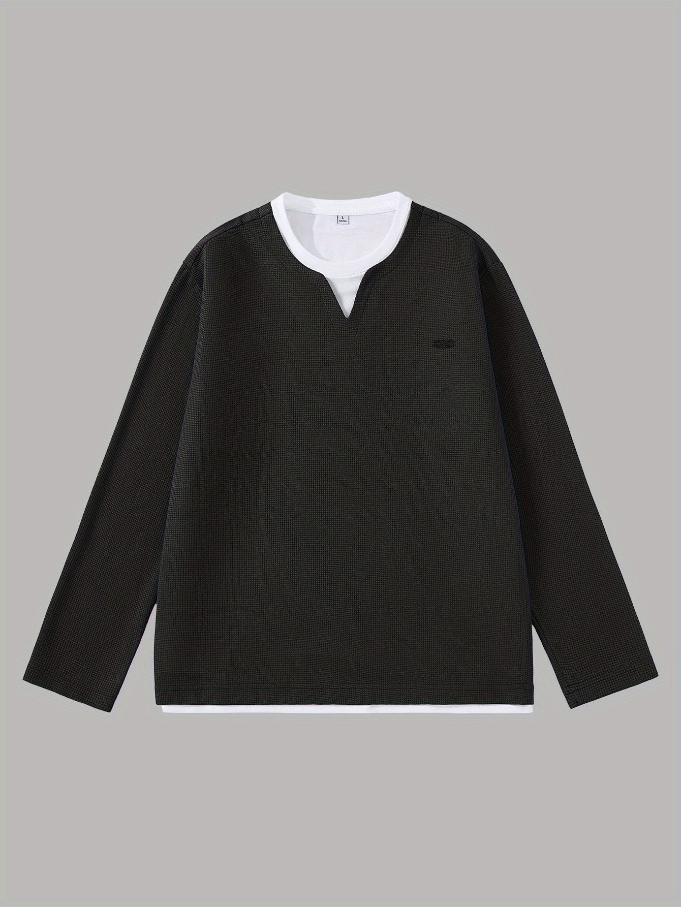 Suéter de punto de gofre para hombre, con escote en V, mangas largas y color liso