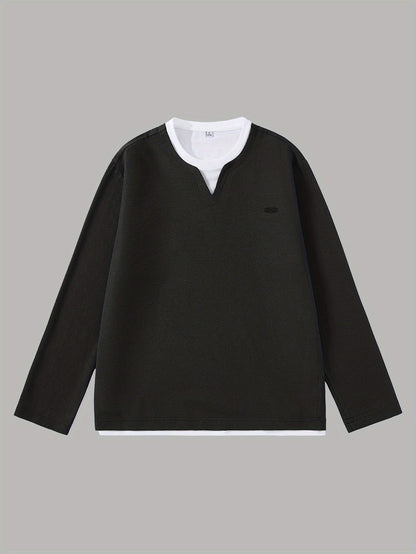 Suéter de punto de gofre para hombre, con escote en V, mangas largas y color liso