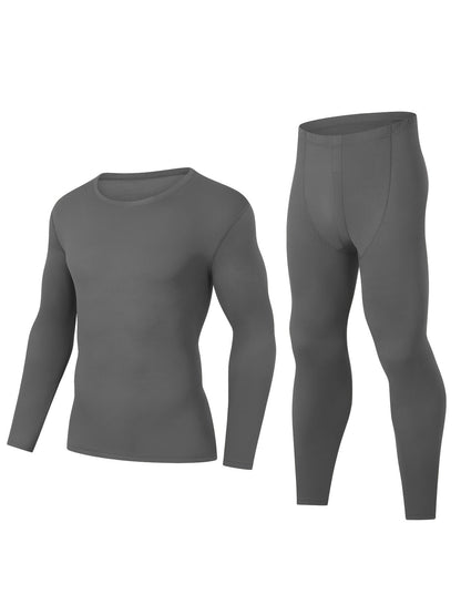 Conjunto de ropa interior térmica para hombre de 4 piezas, negro y gris, con camiseta de manga larga y pantalón largo
