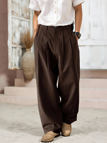 Pantalon plissé à taille large pour homme style vintage – Pantalon élégant pour affaires et loisirs