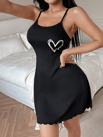 Camicia da notte donna con stampa a cuore e spalline sottili – Vestito da notte estivo alla moda per adulti