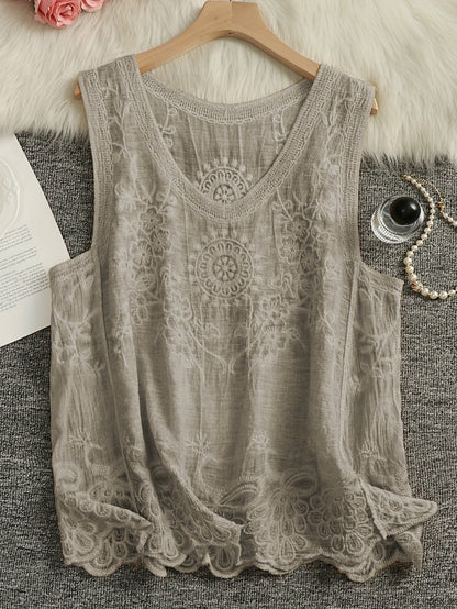 Damski boho haftowany top bez rękawów na lato i czas wolny