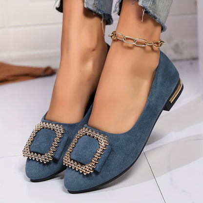 Damen Elegante Slip-On Ballerinas mit Strass-Schnalle – Modische Schuhe für Alltag und besondere Anlässe