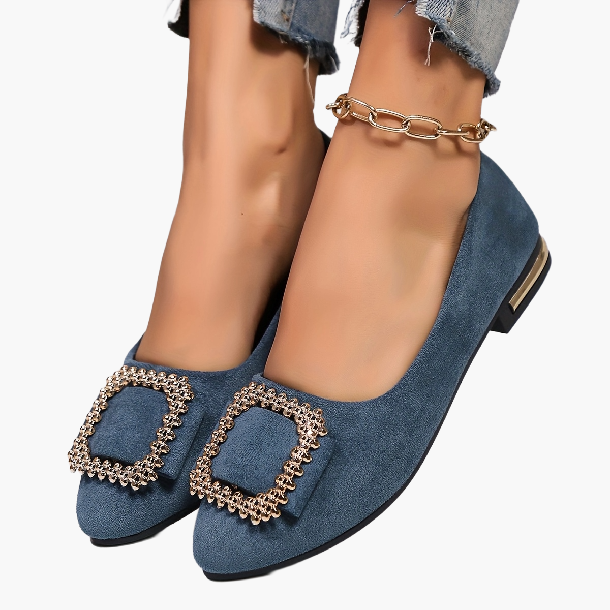 Damen Elegante Slip-On Ballerinas mit Strass-Schnalle – Modische Schuhe für Alltag und besondere Anlässe