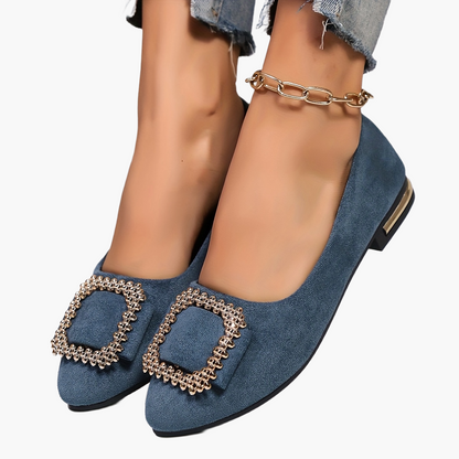 Damen Elegante Slip-On Ballerinas mit Strass-Schnalle – Modische Schuhe für Alltag und besondere Anlässe