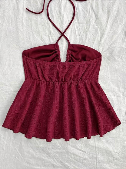 Top Babydoll de tirantes para mujer en estilo vintage – Top veraniego juguetón con bordado para tiempo libre y vacaciones