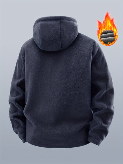 Chaqueta polar de exterior para hombre con capucha – Forro cálido, cierre de cremallera, bolsillo en el pecho