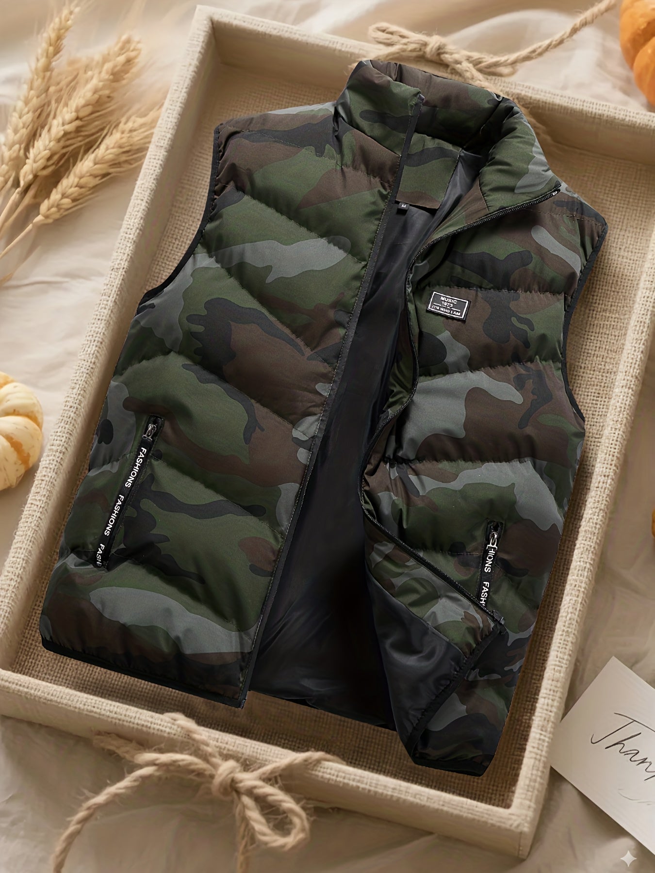 Gilet trapuntato mimetico da uomo con collo alto – gilet imbottito da outdoor
