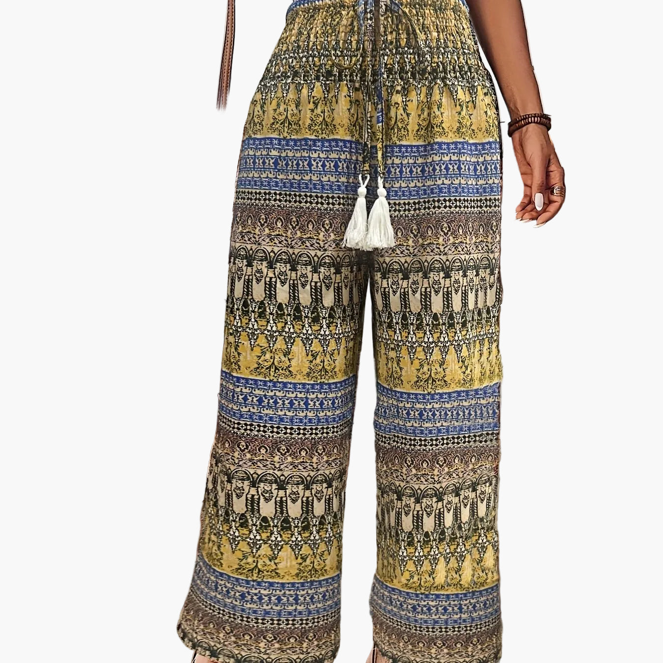 Damen Weite Boho-Hose mit geometrischem Muster für Urlaub und Freizeit