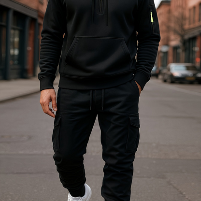 Herren Hoodie & Cargo Jogginghose Set – Loungewear Trainingsanzug mit Reißverschlusstaschen