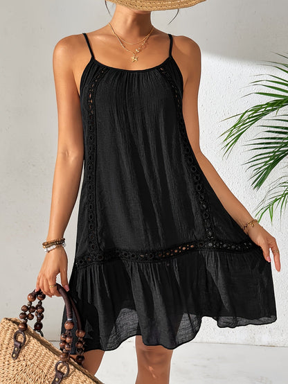 Damen Sommer Strandkleid mit Spitzen-Details und Spaghettiträgern – Lockerer Freizeit-Look