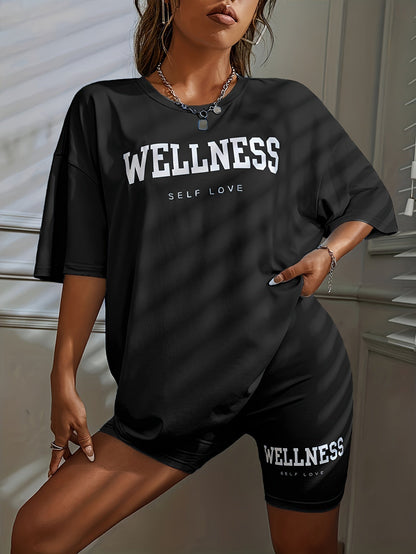 Damen Wellness Lounge Set Oversize T-Shirt & Radlerhose – Freizeit & Self Love Outfit