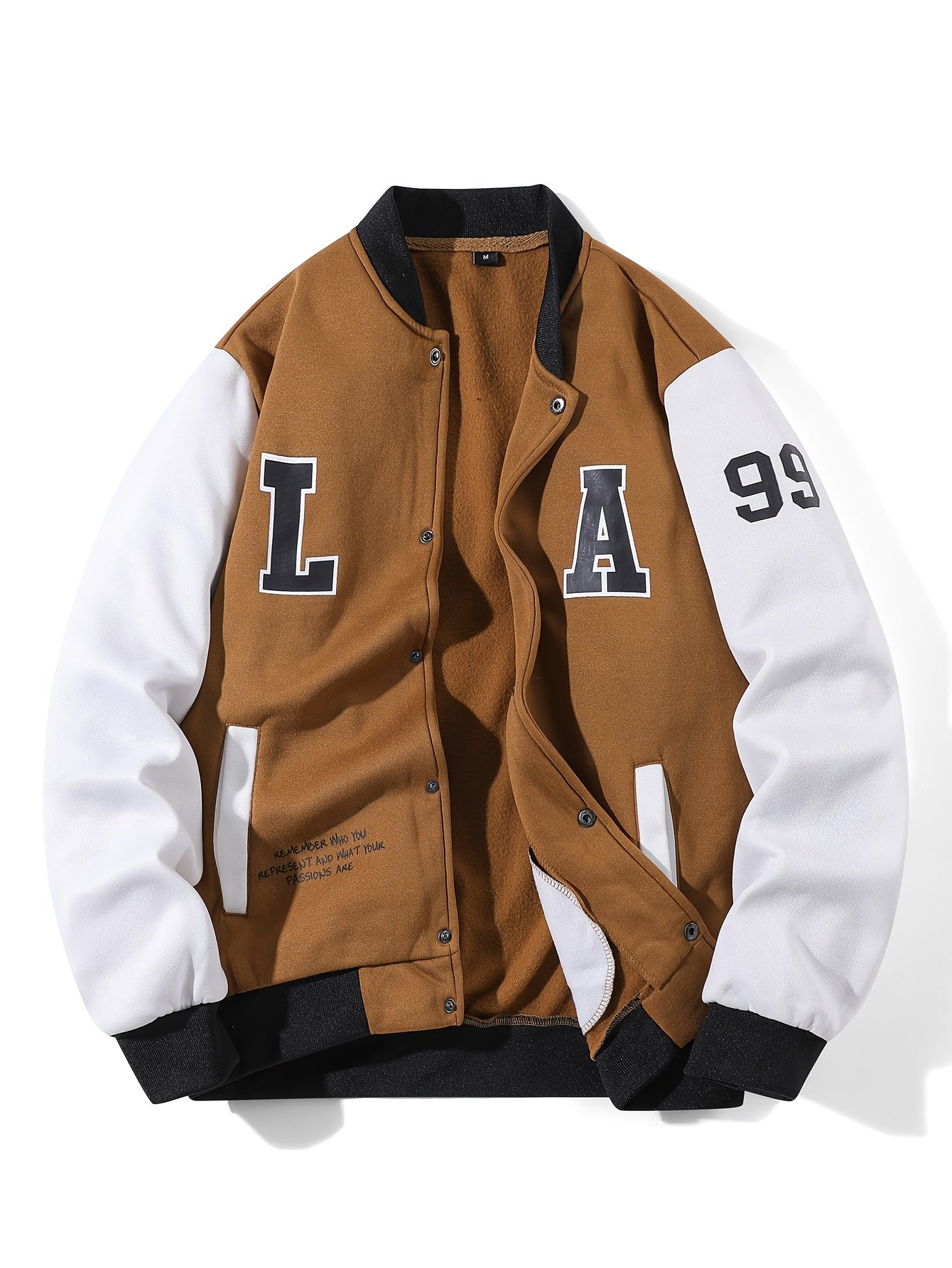 Chaqueta de béisbol unisex multicolor con parches «LA», chaqueta universitaria de estilo casual con cierre de botones